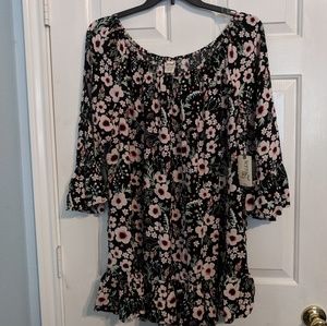 NWT Terra Sky Floral Peasant Tunic 2X 20W 22W